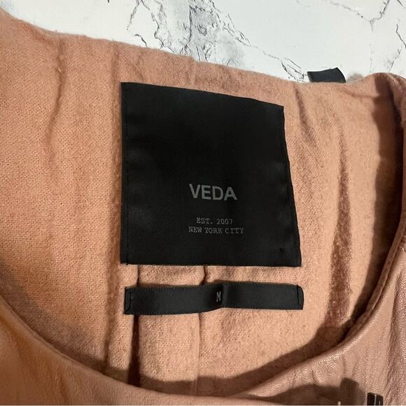 Veda leather motorcycle jacket tan blush Sz M - Picture 3 of 6